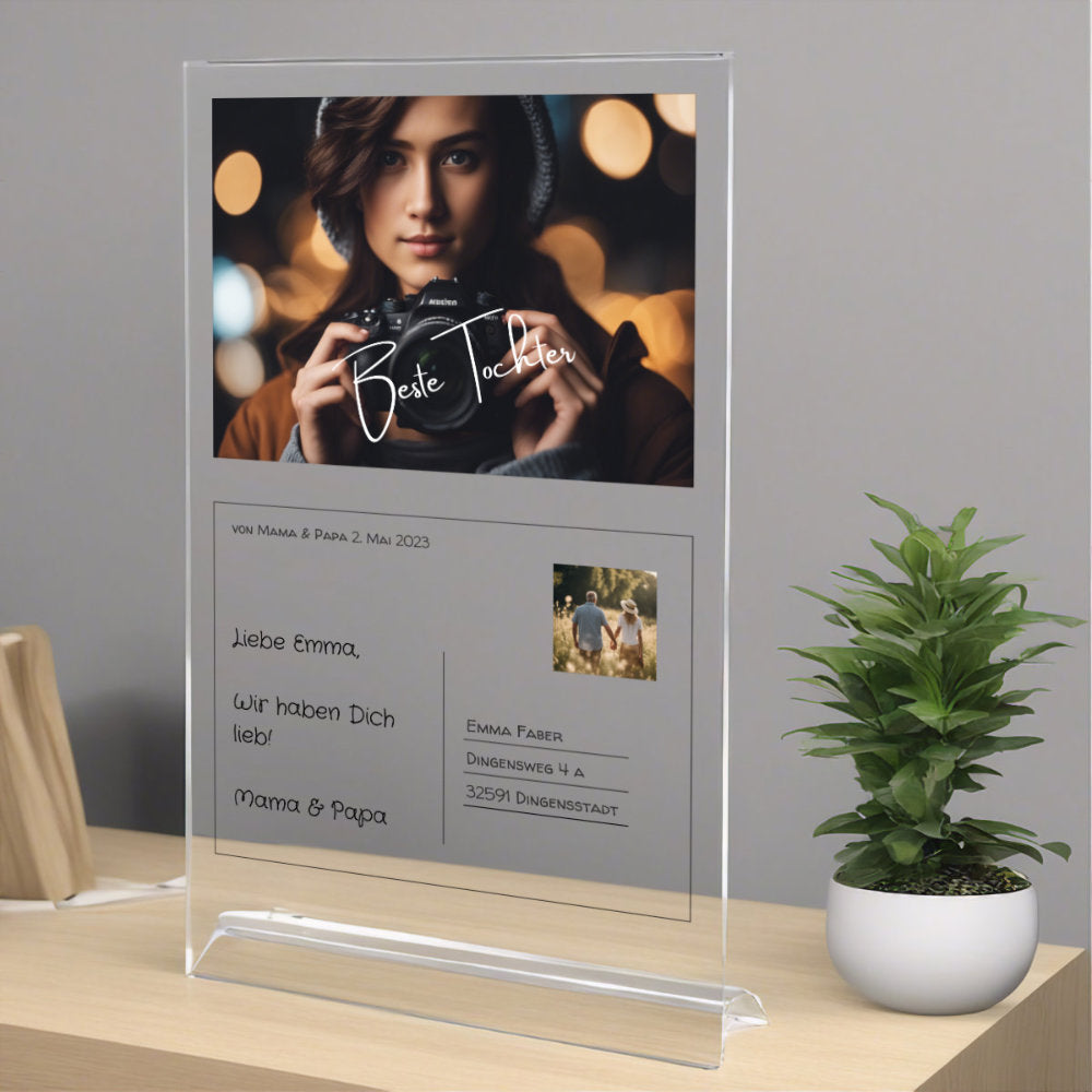 Postkarte Acrylglas an Tochter / Sohn personalisierbar mit Foto & Text