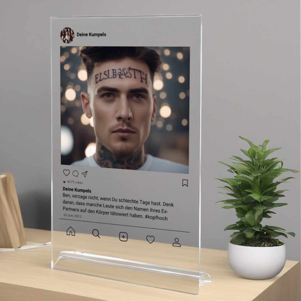 Social Media Post Acrylglas Trost & Humor personalisierbar mit Foto & Text